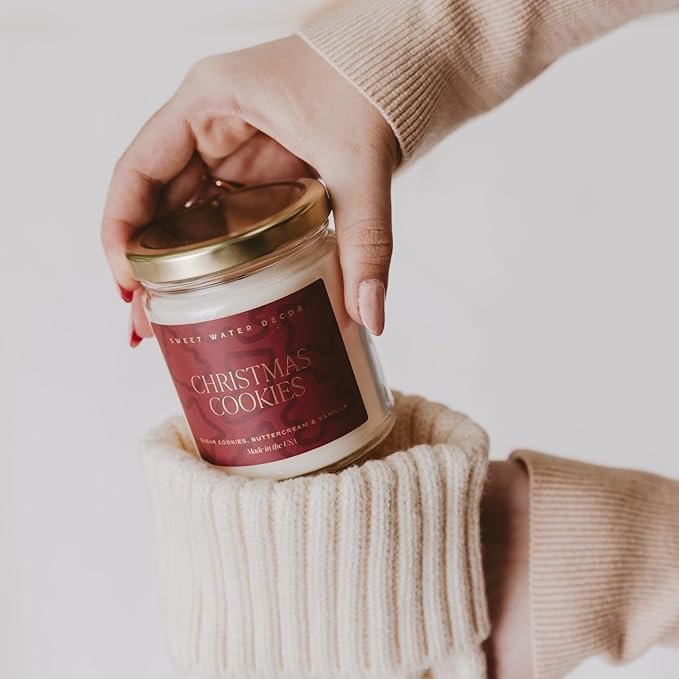 Sweet Water Decor Christmas Cookies Scented Candles - Christmas Stocking Stuffers Soy Candles with Vanilla Scent - Christmas Candles with 40 Hours Burn Time - 9Oz Gold Lid Clear Jar Wax Candles - Bloomnest