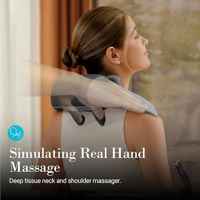 Shiatsu Neck and Shoulder Massager with Heat - HSA Eligible, Cordless 4D Deep Tissue Kneading Massager, Rechargeable Massage for Neck, Shoulder
