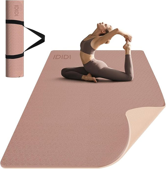 Large Yoga Mat (6'x 4') - Extra Long and Wide 72 x 48 inches, Non-Slip POE Fitness Mat, Eco-Friendly, Thick Wide Exercise Mat for Home Workouts,Ideal for Yoga and Pilates.
