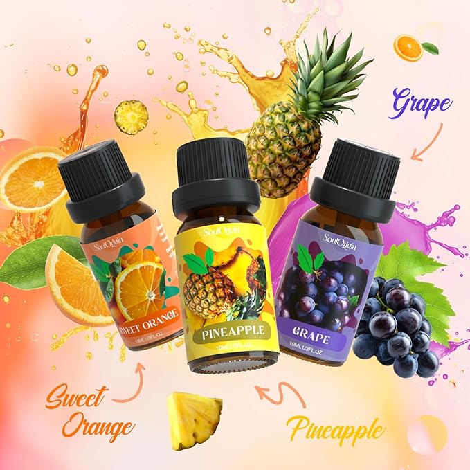 Fruit Essential Oils Set, Fragrance Oil Set for Diffuser, Scent Diffuser Oil for Candle Making- Pineapple, Sweet Orange, Grape, Green Apple, Blueberry, Watermelon - Bloomnest
