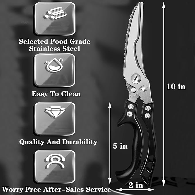 ANDONG Heavy Duty Kitchen Scissors, Professional Poultry Shears, Cooking Utensils, Black - Bloomnest