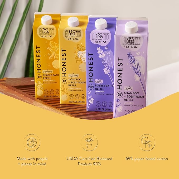 The Honest Company Foaming Bubble Bath Refill Carton Gentle for Baby Naturally Derived Tear-Free Hypoallergenic Citrus Vanilla Refresh 32 fl oz - Bloomnest