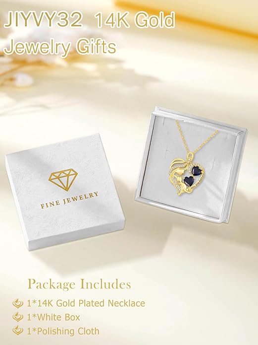 14K Gold Double Birthstone Heart Necklace for Women Mom, Mother Son/Daughter Pendant Necklace for Christmas Mother's Day Birthday Gifts for Wife Daughter Grandmom - Bloomnest