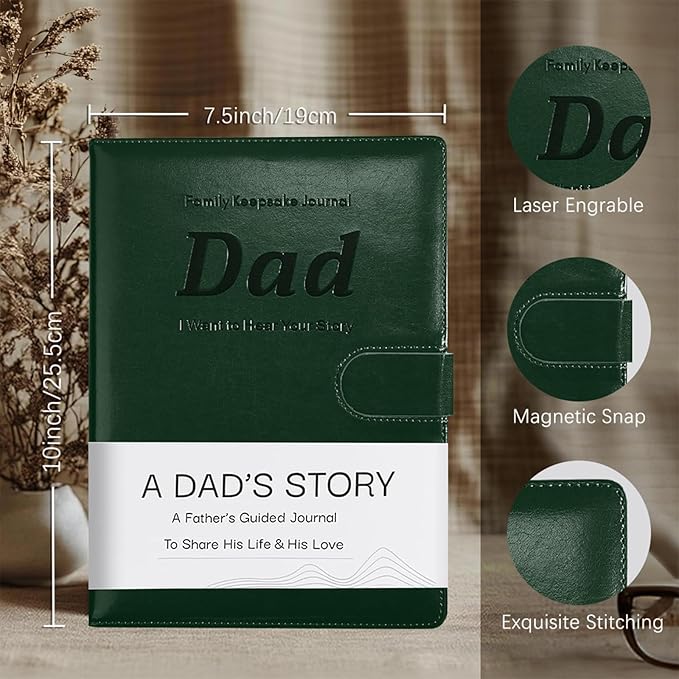 Artmag Dad's Life Story Journal with 250+ Prompt Questions, Family Keepsake Book Leather Cover for Dad to Share His Memories for Birthday Father's Day Christmas (Dark Green) - Bloomnest