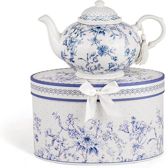 Bone China Blue Flowers Teapot in Gift Box 33.81 fl oz (1000 ml) - Bloomnest