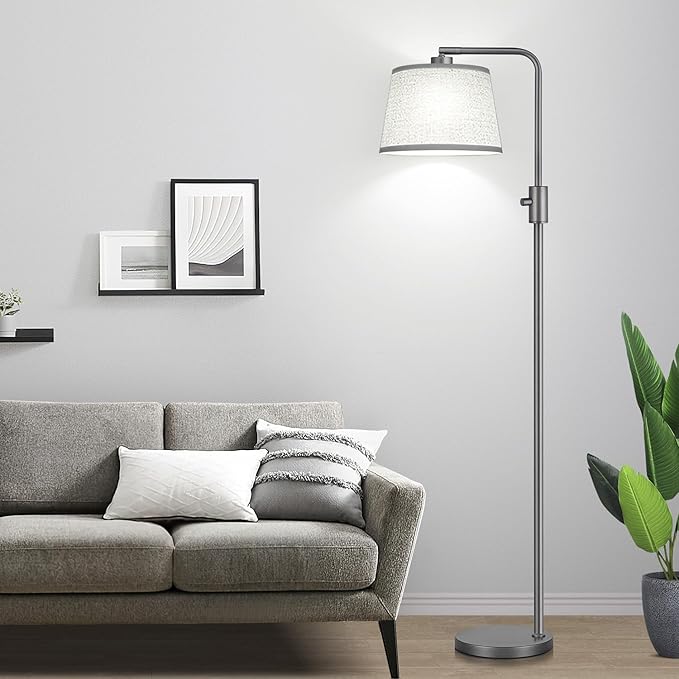【Upgraded】 Dimmable Floor Lamp, 1000 Lumens LED Edison Bulb Included, Arc Floor Lamps for Living Room Modern Standing Lamp with Linen Shade, Tall Lamps for Living Room Bedroom Office Dining Room-Grey - Bloomnest