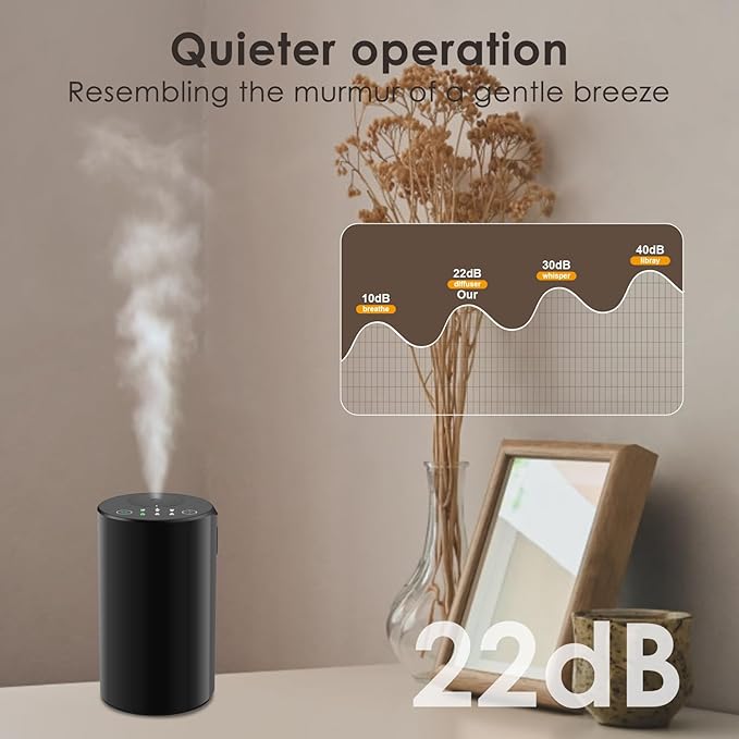 Waterless Essential Oil Diffuser, Battery Powered Mini Scent Air Machine, Aromatherapy Mist Diffuser for Home Room Car Office (Black Aluminum Alloy) - Bloomnest