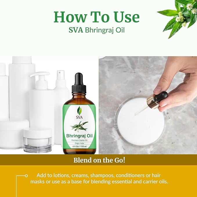 SVA Bhringraj Premium Carrier Oil 4oz (118ml) With Dropper for Hair Oiling, Scalp Massage & Skin Care - Bloomnest