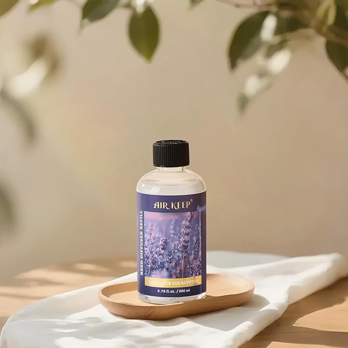 Airkeep Reed Diffuser Oil Refill with Diffuser Sticks, 6.76 Fl Oz(200ml) Lavender Eucalyptus Cotton Scented Oils, Aroma Therapy, Home Fragrance & Air Freshener, Office Décor, Decoration - Bloomnest