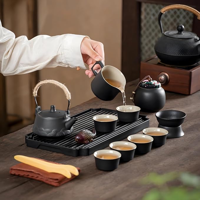 ICHAG Japanese Tea Set, Chinese Tea Sets for Adults, 15-Piece Porcelain Gongfu Tea Set with Tea Pet & Tea Tray, Japanese Teapot Set, Travel Tea Party Set, for Home/Office/Outdoor/Gifts - Bloomnest