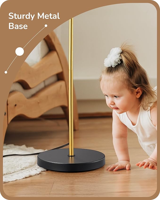EDISHINE Modern Floor Lamps for Living Room, 64.7" Minimalist Standing Lamp with 3 Color Temperatures Bulb & Adjustable Linen Shade, Foot Pedal Switch, Arc Tall Lamp for Bedroom Office, Black Gold - Bloomnest