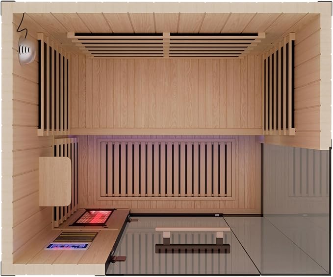 2-Person Full Spectrum Infrared Sauna, 1990W 120V with 12"*12" Red Light Therapy, 2 Speakers, Indoor Dry Sauna for Home & Gym, Canadian Hemlock Wood DAIMOT