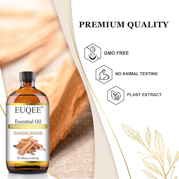 EUQEE Sandalwood Essential Oil(4 oz/118 ml) Sandalwood Oil Oil with Glass Dropper, Great for Diffusers, Soap & Candle Making - Bloomnest
