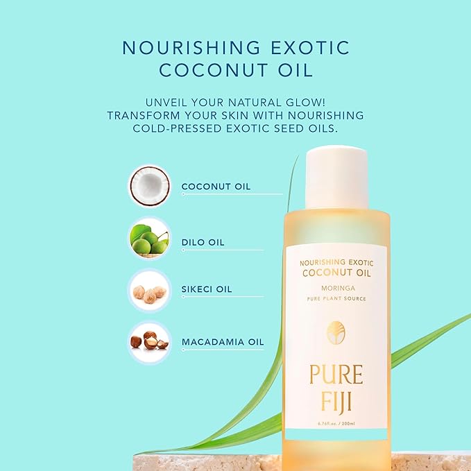 PURE FIJI Nourishing Exotic Coconut Body Oil, Moringa (7.7 fl oz/230ml)