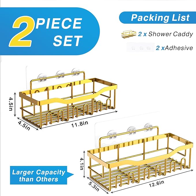 EUDELE Shower Caddy 2 Pack, Adhesive Organizer for Bathroom Storage, Home Decor & Kitchen, No Drilling, Rustproof Stainless Steel Shelf, Bathroom Decor Sets - Bloomnest