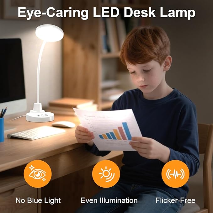 15W LED Desk Lamp with USB Charging Ports – Dimmable Table Lamp with 3 Color Temps, 5 Brightness, 4 Timers, Flexible Gooseneck Light with Base, Eye-Caring Reading Light for Home Office, Bedroom, Study - Bloomnest