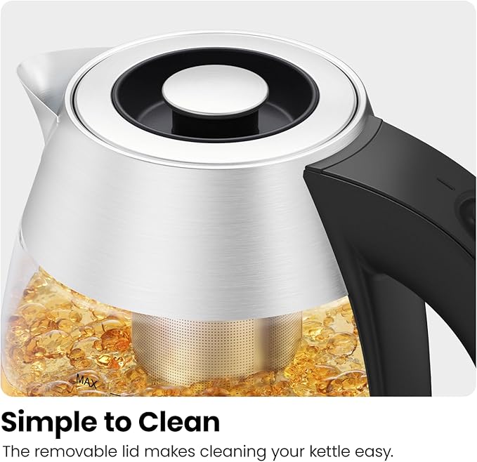 Chefman Electric Kettle for Boiling Water, 1.8L 1500W, Removable Tea Infuser, Auto Shut Off, Boil-Dry Protection, BPA Free, Borosilicate Glass, Hot Water Boiler, Electric Tea Kettle - Stainless Steel - Bloomnest