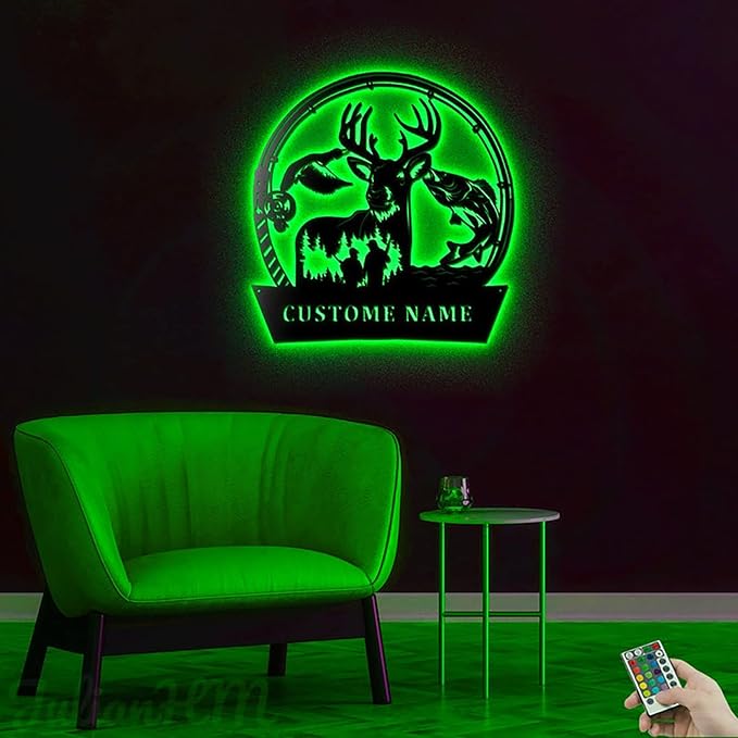 Lovely POD Personalized Hunting Art, Custom Father and Son Fishing and Hunting Metal Wall Decor with Led Lights, Personalized Fisherman Name Sign, Hunter Gift Home Decor - Bloomnest
