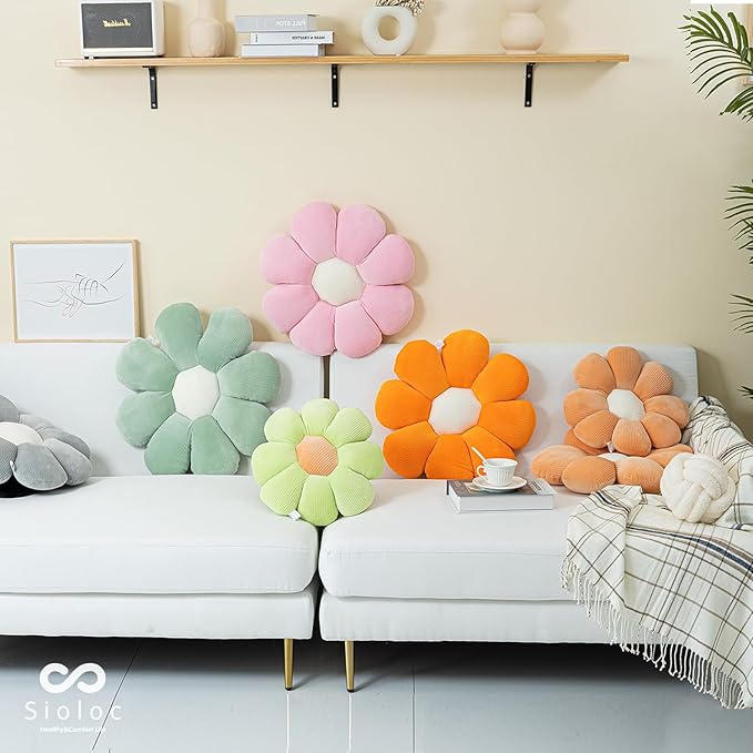 Sioloc Flower Pillow,Flower Shaped Throw Pillow Butt Cushion Flower Floor Pillow,Seating Cushion,Cute Room Decor & Plush Pillow for Bedroom Sofa Chair(Orange,23.6")