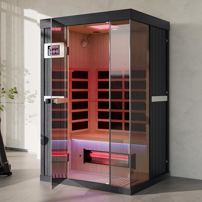 2-Person Full Spectrum Infrared Sauna, 1990W 120V with 12"*12" Red Light Therapy, 2 Speakers, Indoor Dry Sauna for Home & Gym, Canadian Hemlock Wood DAIMOT