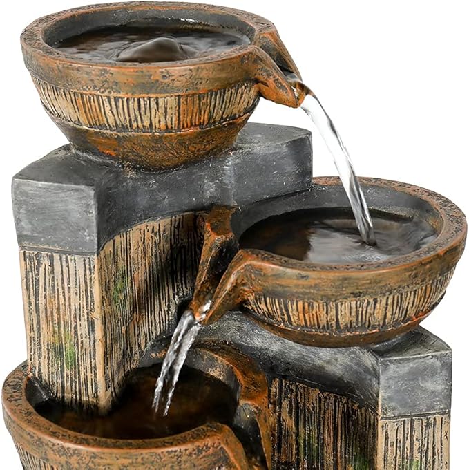 Relaxtion Tabletop Fountain with LED Lights-Desktop Waterfall Fountain Submersible Pump Indoor Home Office Decoration(15.7inch, Brown)