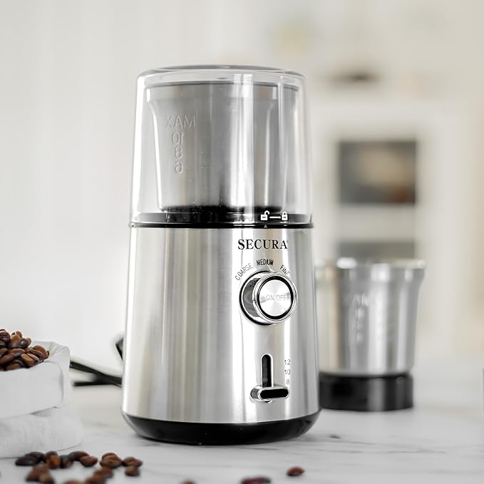 Secura Electric Coffee Grinder and Spice Grinder with 2 Stainless Steel Blades - Bloomnest