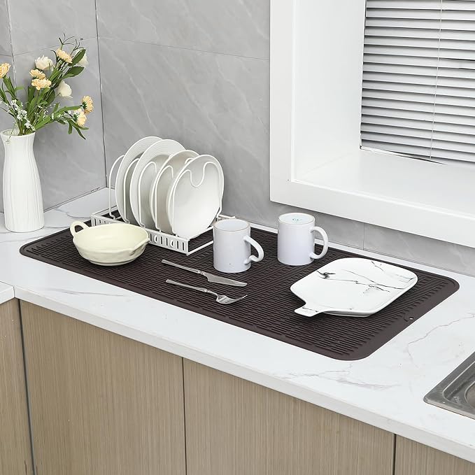 Silicone Dish Drying Mat for Multiple Usage,Easy clean,Eco-friendly,Heat-resistant Silicone Mat for Kitchen Counter or Sink,Refrigerator or Drawer Liner Coffee 5XL 36inches x 18inches - Bloomnest