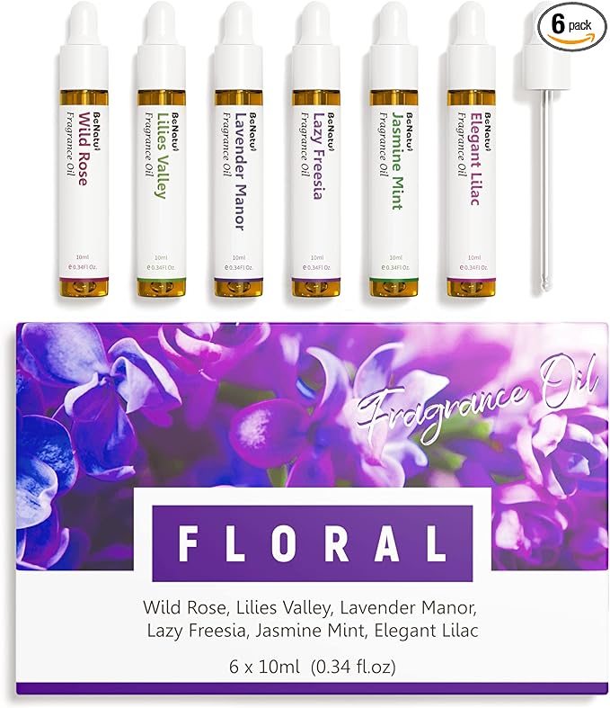 Benatu Floral Premium Fragrance Oils Set for Diffuser, Candle, Soap Making - Spring Scents Aromatherapy Perfume Oil Gift for Home (Rose, Lily, Lavender, Freesia, Jasmine, Lilac) 6 Pcs - Bloomnest