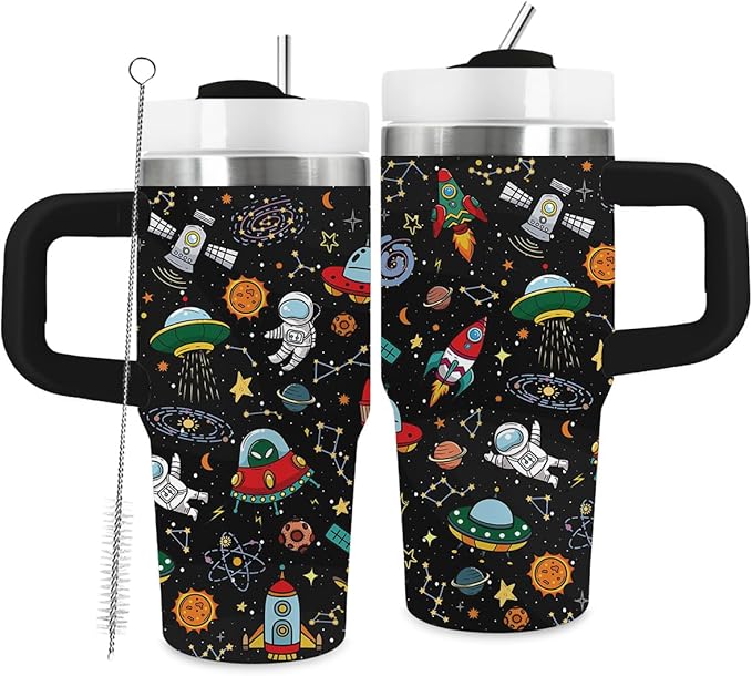 14oz Aerospace Elements Tumbler with Handle and Straw, Stainless Steel Vacuum Insulated Tumblers, Birthday Gifts for Spaceship Lover, Boy, Son, Gift for Men on Christmas Fathers Day - Bloomnest