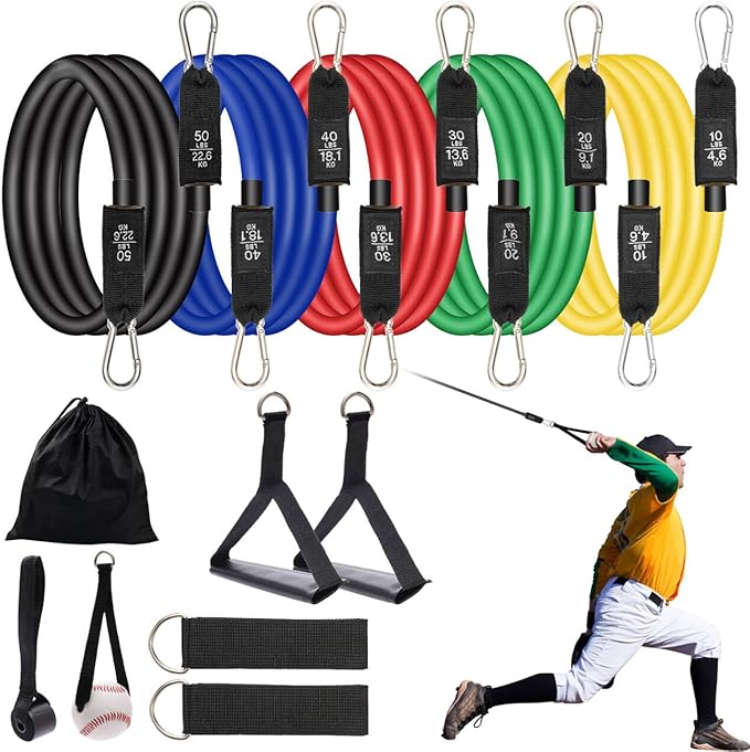 12PCS Baseball Resistance Bands, COITEK Baseball Arm Training Bands Stretching Bands with Interchangeable Grips for Physical Therapy, Muscle Training, Home Workouts - Bloomnest