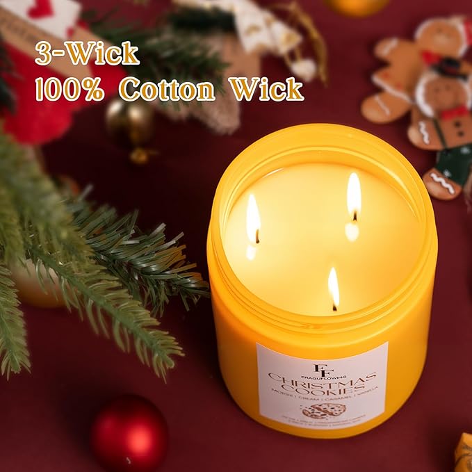 Large Christmas Candle Christmas Cookies Scented, 3-Wick 22oz Long Lasting Scented Candle, Natural Soy Wax Aromatherapy Candle for Home, Holiday Candle Gifts for Women Men - Bloomnest