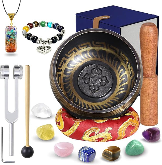 Tibetan Singing Bowl Set (16Pcs) - Pure Sound - 3.5 inch Brass Material - 100% Handmade - for Sound Healing, Chakra Balancing, Meditation, Mindfulness, Stress Relief Tools, Unique Spiritual Gifts - Bloomnest