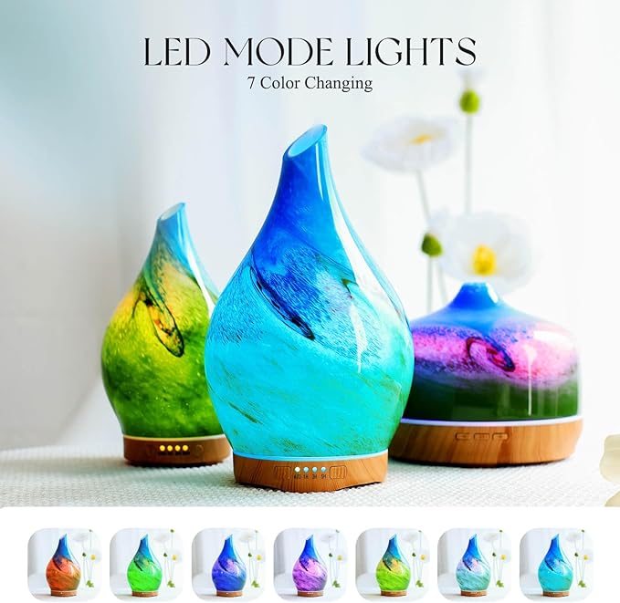 Porseme 280ml Essential Oil Diffuser Glass Color Changing Aroma Air Diffusers Aromatherapy Ultrasonic Cool Mist Humidifier 7 Running Hours Waterless Auto-Off for Sleeping, Yoga, Office (Blue Grass) - Bloomnest