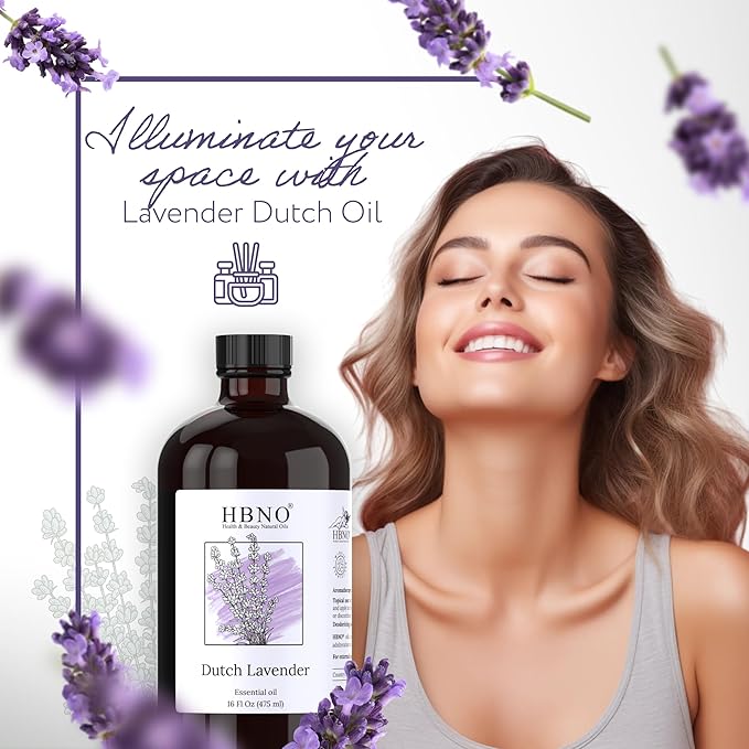 HBNO Lavender Dutch Oil - 16 oz (475ml) Large Size - Ideal for Shampoos, Conditioners, Mouth Washes, Face wash, Lotions, and Skin Care Products (Glass Bottle). - Bloomnest