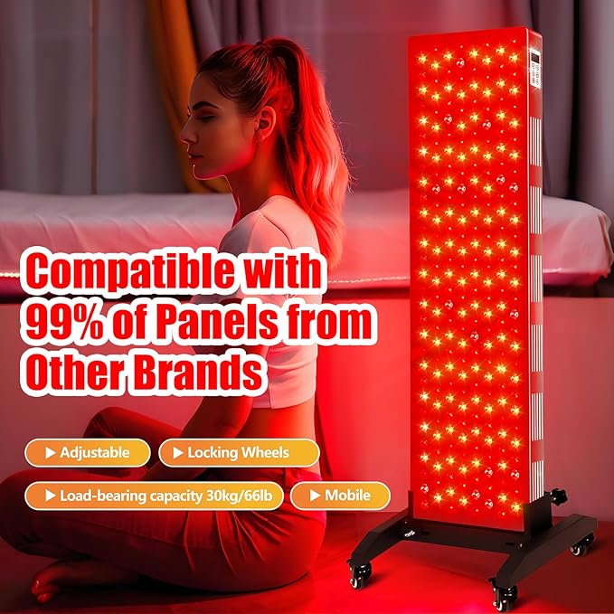 Red Light Therapy Stand, Mobile Stand for Red Near Infrared Light Therapy Board, Home & Commercial Use, Adjustable Length and Width, Easy to Install, Fits 99% of Panels (14.76 x 9.84 x 7.87 inches)