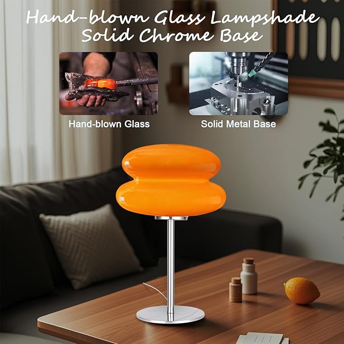 Mid Century Modern Lamp for Nightstand Table Lamp for Bedroom, Dimmable Retro Egg Tart Bedside Small Lamps,Unique Home Mushroom Decor Aesthetic Cute Table Lamps nightstand lamp - Bloomnest