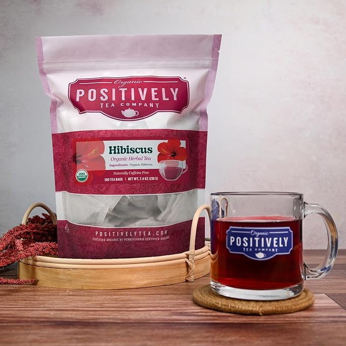 Organic Positively Tea Company, Hibiscus Herbal Tea Bags, 100 Count, Eco-Friendly Tea Bags, Non-GMO - Bloomnest