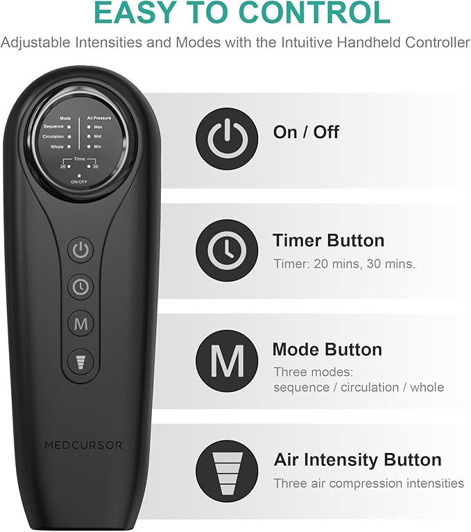 Medcursor Air Compression Leg Massager, Calf and Foot Massager for Circulation and Swelling Relief, Adjustable Massage Boots for Home Office Use - 3 Modes, 3 Intensities, 2 Timers, No Heat - Bloomnest