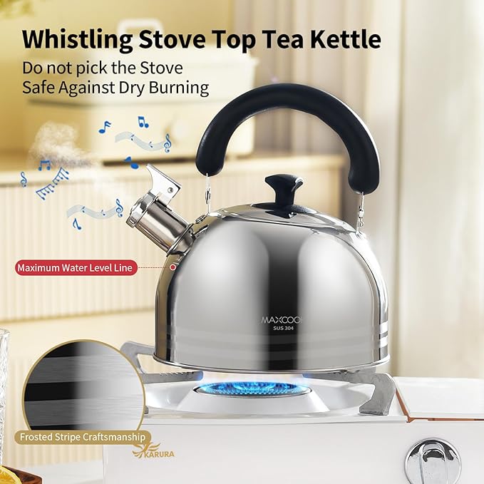 Tea Kettle, 5.7QT 6L Whistling Tea Kettle for Stove Top, 304 Stainless Steel Tea pot, Large Teapot for stovetop, Camping Kettle for Boiling Water (Mirror Polish) - Bloomnest
