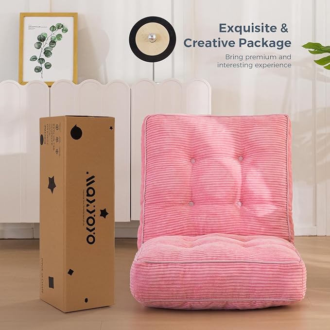 MAXYOYO Adjustable Floor Chair with Back Support, Gaming Chair Floor Meditation Couch with Tufted Cushion, Adults Lounge Folding Sofa Seat for Reading Meditating Sleeping, Pink - Bloomnest