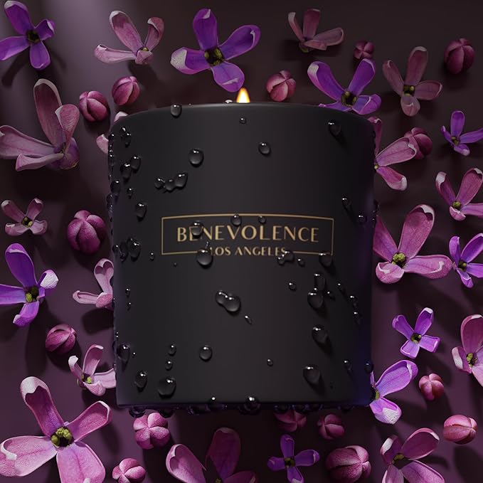 Benevolence LA Lavender & Lilac Scented Candle | Soy Christmas Candles, Black Holiday Candle for Home | Gifts for Women and Men | Home Fragrance | Aromatherapy | Bathroom Freshener | 8oz, 45 Hour Burn - Bloomnest