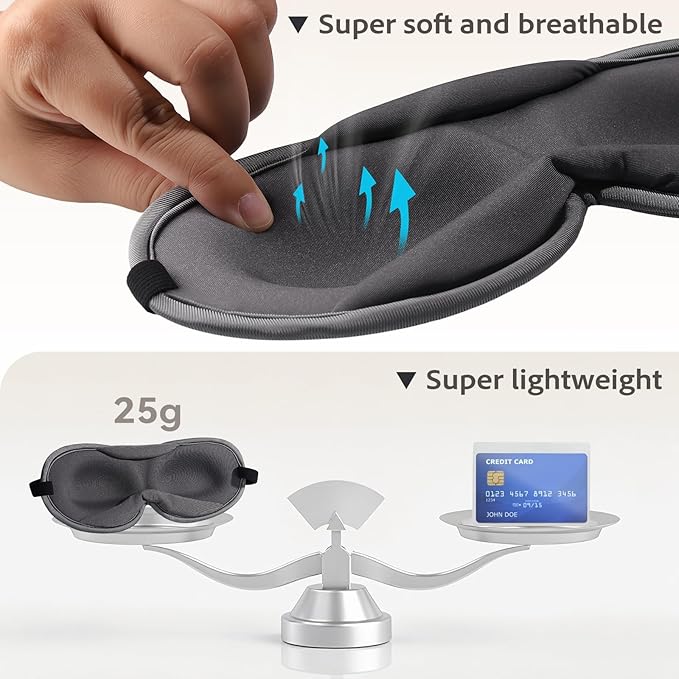Ultra-Thin 3D Sleep Mask for Side Sleepers, Men, Women, Lash Extensions – Soft, Breathable and Lightweight Blackout Sleeping Eye Mask for Travel, Naps, Airplane, Adjustable, Mens (Gray) - Bloomnest