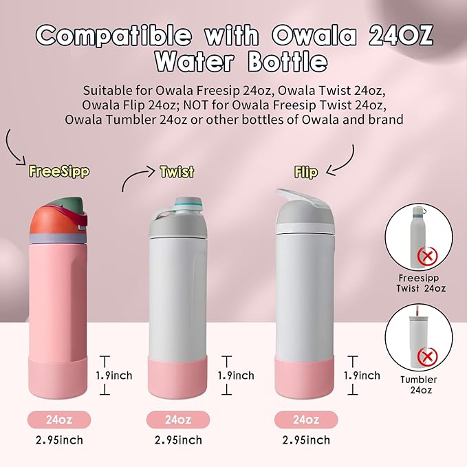 2PCS Silicone Water Bottle Boot, Compatible with Owala 24oz 32oz 40oz, Protective Anti-Scratch & Anti-Dent No Noise Sleeve Cover for FreeSip/Twist/Flip Water Bottles (Sugar High, 24oz) BKBY