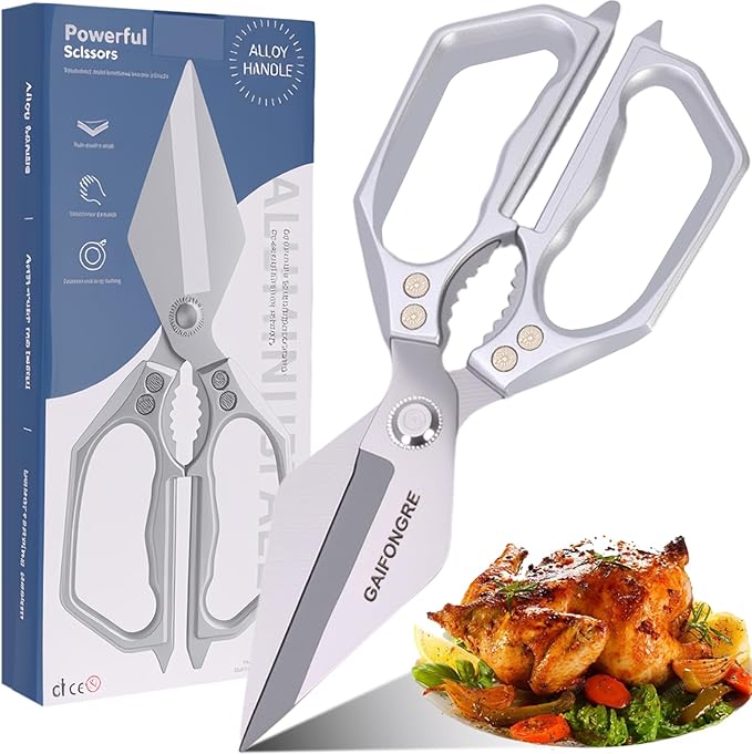 Heavy Duty Kitchen Scissors, Sharp Multifunctional Shears for Food with Full Metal Construction, Dishwasher Safe, Ergonomic Handle for Cutting Poultry, Meat, Fish, Herbs - Bloomnest