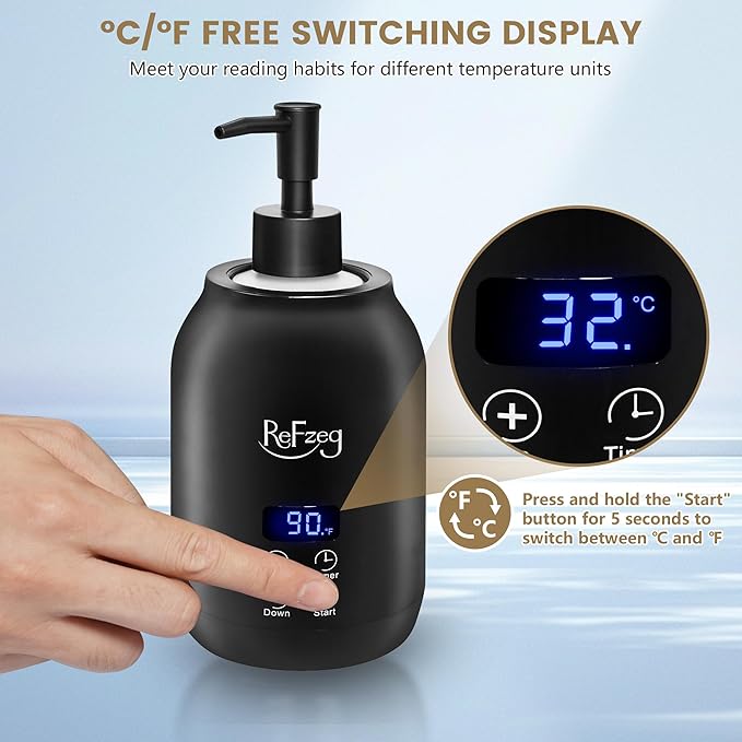 Massage Oil Warmer Bottle Professional Electric Lotion Digital Heater for SPA, Portable Oil Warmer Heated Cream for Beauty Salon Home, with ℃/℉ Switchable Display, Two Oil Dispenser Bottle - Bloomnest