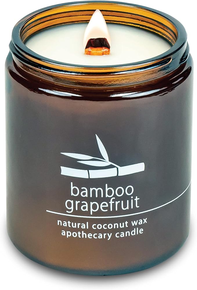 Hemlock Park Crackling Wood Wick Candle Handcrafted with Natural Coconut Wax (Standard 8 oz, Bamboo Grapefruit) - Bloomnest
