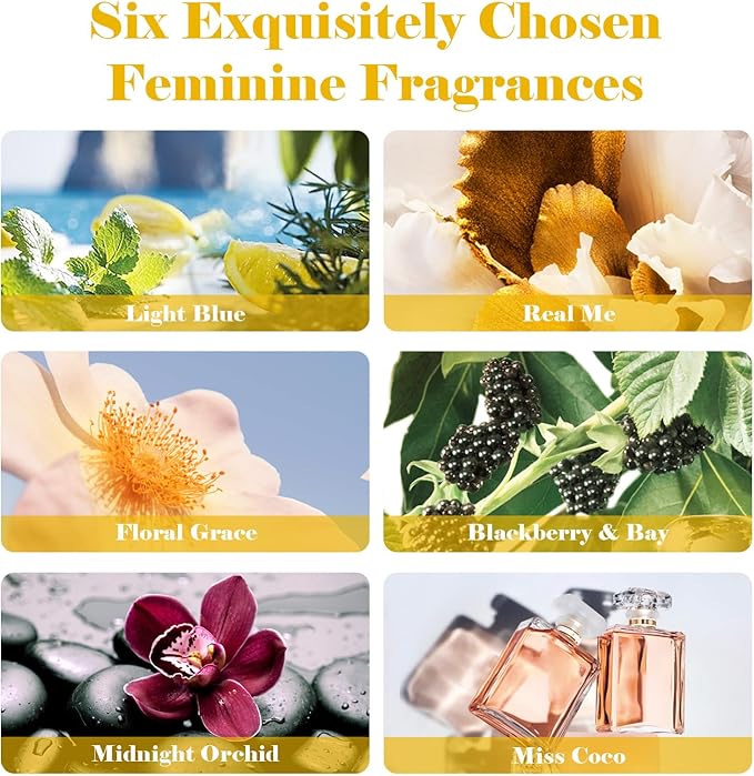 AmaKane Feminine Fragrance Oils, Women Essential Oil, Perfume Oils for Women Long Lasting, Fragrance Oil for Candle Soap Making, Diffuser Oil Scents 6x10 ml, BlackBerry& Bay, Midnight Orchid, More - Bloomnest
