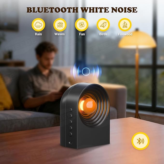 UNEEDE White Noise Sound Machine with Bluetooth Functionality, Night Light, Portable Bluetooth Speaker with Noise Canceling for Office & Sleeping, Meditation, Gathering (Black) - Bloomnest