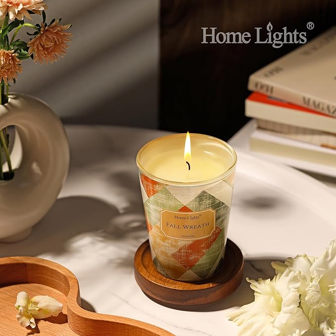 HomeLights Soy Wax Candles for Home Scented, 1-Wick Candles in Fall Wreath Scented, Rustic Modern Aromatherapy Candles Gift for Parties, Relaxing, 6.7oz - Bloomnest