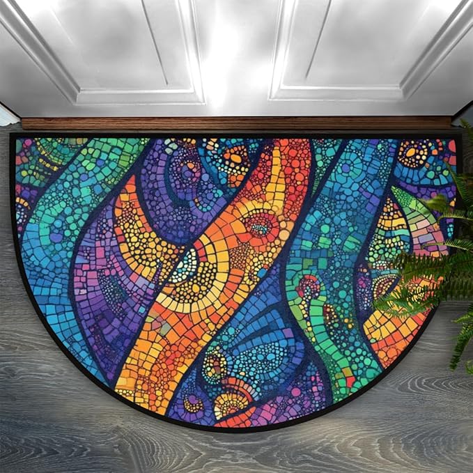 Half Round Door Mat, Color Glass Art Half Circle Rug for Home Decor Floor Indoor Outdoor Non-Slip Washable Half Moon Rug Doormat 36X24 Inch - Bloomnest